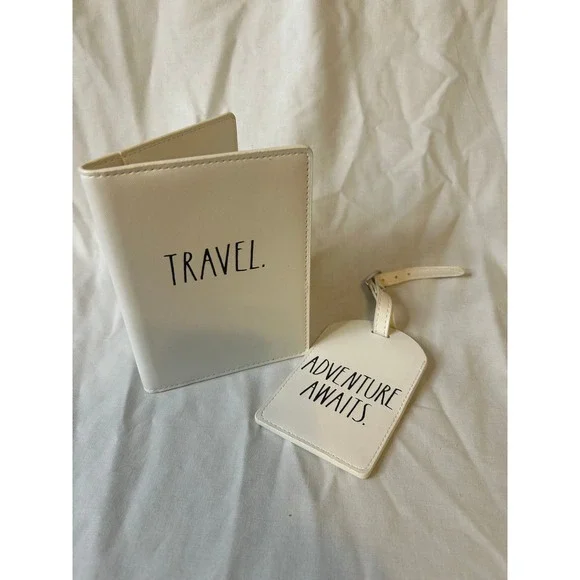 Rae Dunn Passport Cover Luggage Tag Set Travel Adventure Awaits White - Picture 2 of 7
